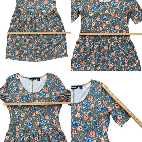 Lands’ End Womens Medium Gray Blue Orange Floral Short Sleeve Midi T-shirt Dress - Picture 5 of 16